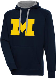 Navy Blue Michigan Wolverines Antigua Mens Full Front Victory Big and Tall Hooded Sweatshirt