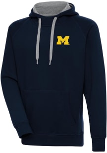 Navy Blue Michigan Wolverines Antigua Mens Victory Big and Tall Hooded Sweatshirt