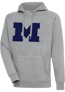 Grey Michigan Wolverines Antigua Mens Full Front Victory Big and Tall Hooded Sweatshirt