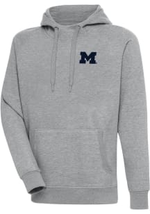 Grey Michigan Wolverines Antigua Mens Victory Big and Tall Hooded Sweatshirt