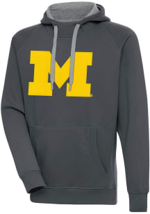 Charcoal Michigan Wolverines Antigua Mens Full Front Victory Big and Tall Hooded Sweatshirt