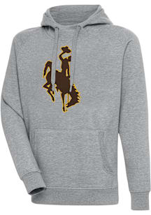 Antigua Wyoming Cowboys Mens Grey Full Front Victory Big and Tall Hooded Sweatshirt
