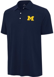 Mens Michigan Wolverines Navy Blue Antigua Western Short Sleeve Polo Shirt