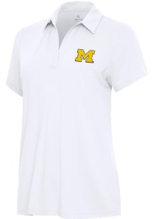 Womens Michigan Wolverines White Antigua Era Short Sleeve Polo Shirt