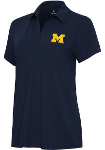 Womens Michigan Wolverines Navy Blue Antigua Era Short Sleeve Polo Shirt