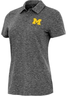 Womens Michigan Wolverines Black Antigua Matter Short Sleeve Polo Shirt