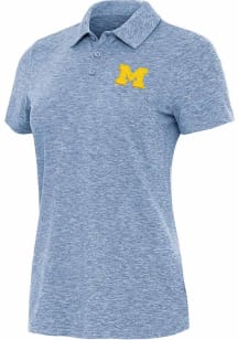 Womens Michigan Wolverines Blue Antigua Matter Short Sleeve Polo Shirt