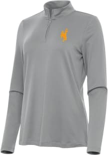 Antigua Wyoming Cowboys Womens Grey Reprocess Recycled Qtr Zip