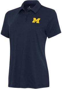 Womens Michigan Wolverines Navy Blue Antigua Reprocess Recycled Short Sleeve Polo Shirt