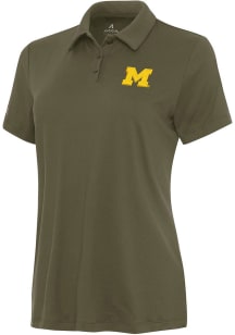 Womens Michigan Wolverines Olive Antigua Reprocess Recycled Short Sleeve Polo Shirt