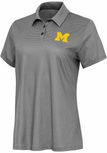 Womens Michigan Wolverines White Antigua Rings Short Sleeve Polo Shirt