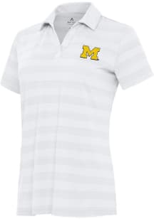 Womens Michigan Wolverines White Antigua Tunnel Short Sleeve Polo Shirt