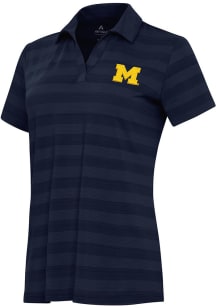 Womens Michigan Wolverines Navy Blue Antigua Tunnel Short Sleeve Polo Shirt