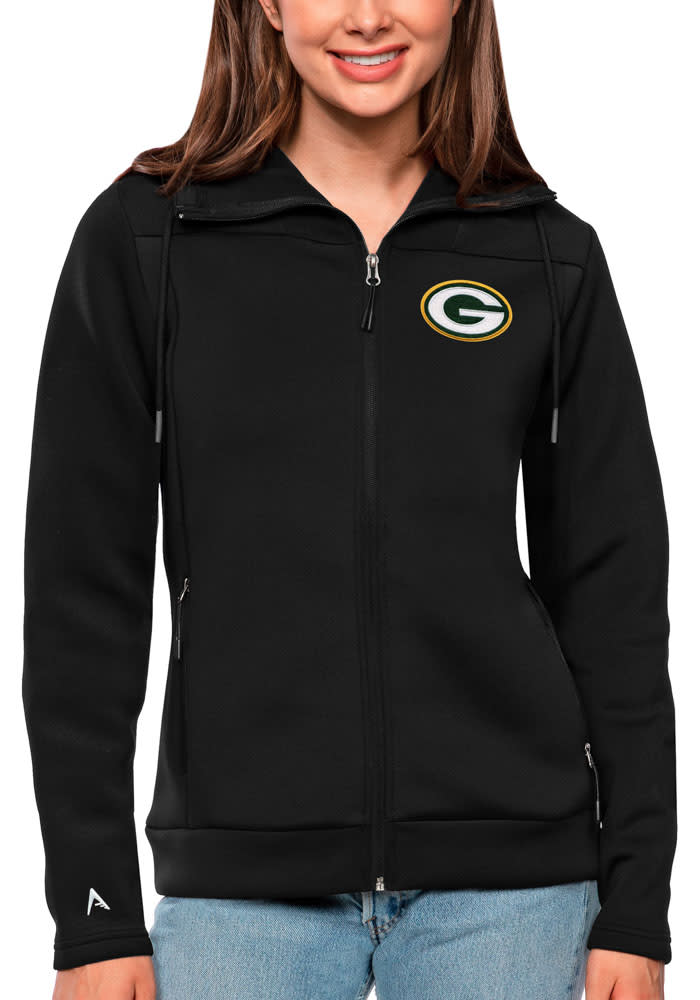 Antigua Green Bay Packers Women's Black Course Vest, Black, 100% POLYESTER, Size S, Rally House