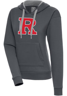 Womens Rutgers Scarlet Knights Charcoal Antigua Full Front Victory Hooded Sweatshirt