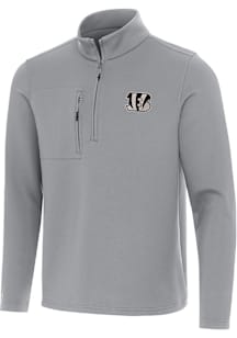 Antigua Cincinnati Bengals Mens Grey Carbon Insider Long Sleeve Qtr Zip Pullover