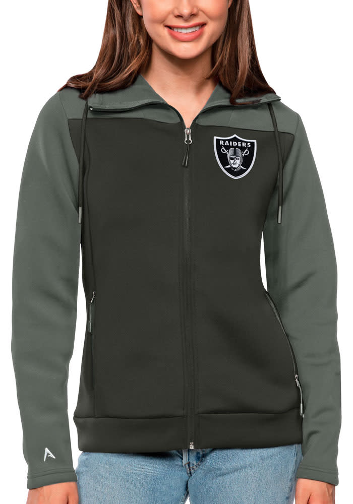 Women's Antigua Charcoal Las Vegas Raiders Victory Full-Zip Hoodie 