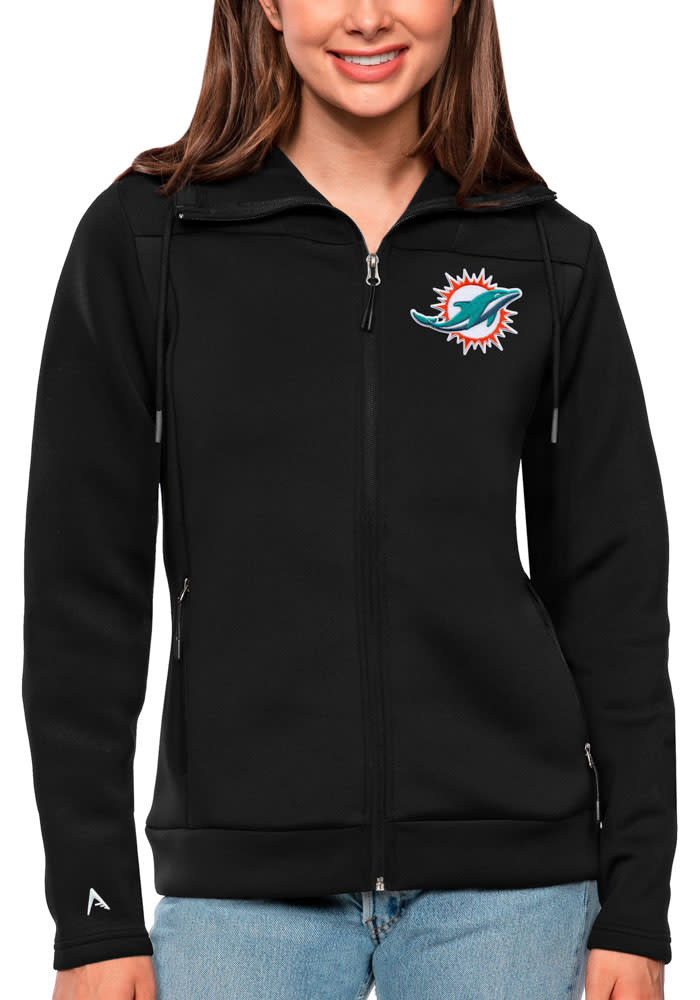 Antigua Miami Dolphins Black Legacy Long Sleeve Full Zip Jacket, Black, 100% POLYESTER, Size XL, Rally House