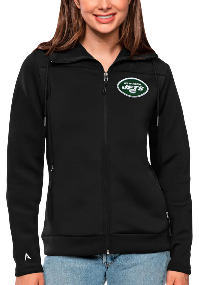 Women's Antigua Black New York Jets Victory Pullover Hoodie