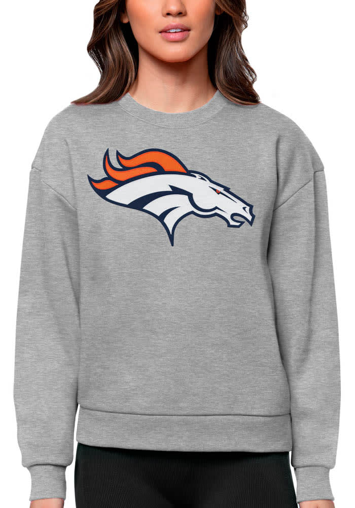 Antigua Denver Broncos Women's Grey Victory Crew Sweatshirt, Grey, 65% Cotton / 35% POLYESTER, Size L, Rally House