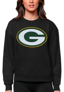 Antigua Green Bay Packers Womens Black Victory Crew Sweatshirt