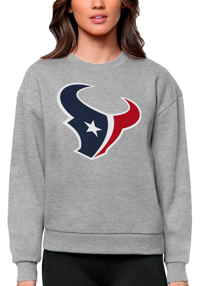 Antigua Houston Texans Women's Grey Victory Crew Sweatshirt, Grey, 65% Cotton / 35% POLYESTER, Size L, Rally House