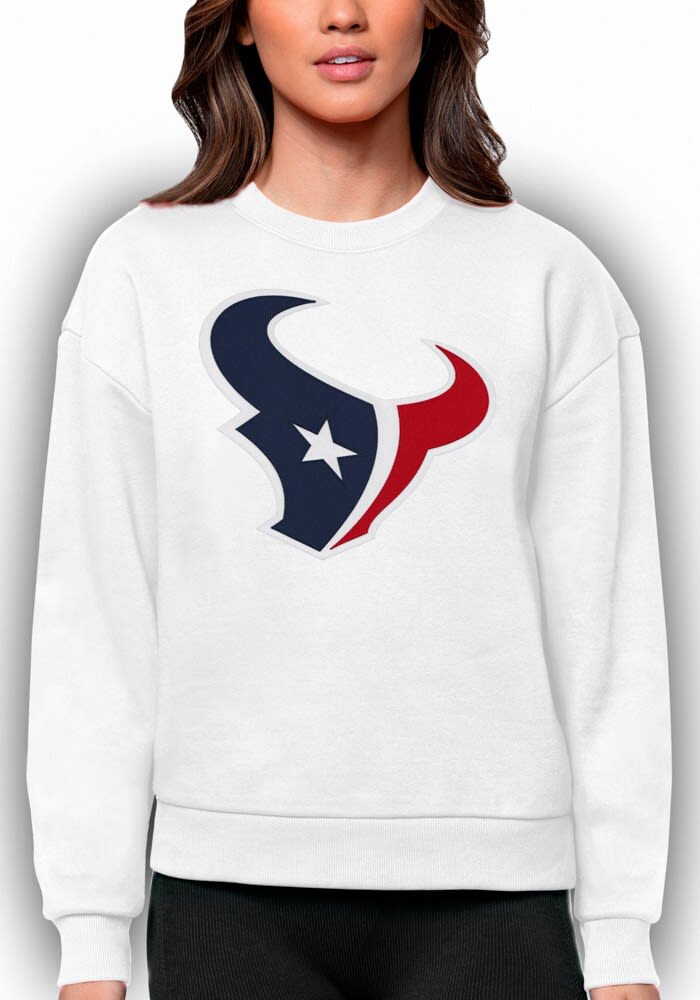 Antigua Houston Texans Women's White Victory Crew Sweatshirt, White, 65% Cotton / 35% POLYESTER, Size S, Rally House