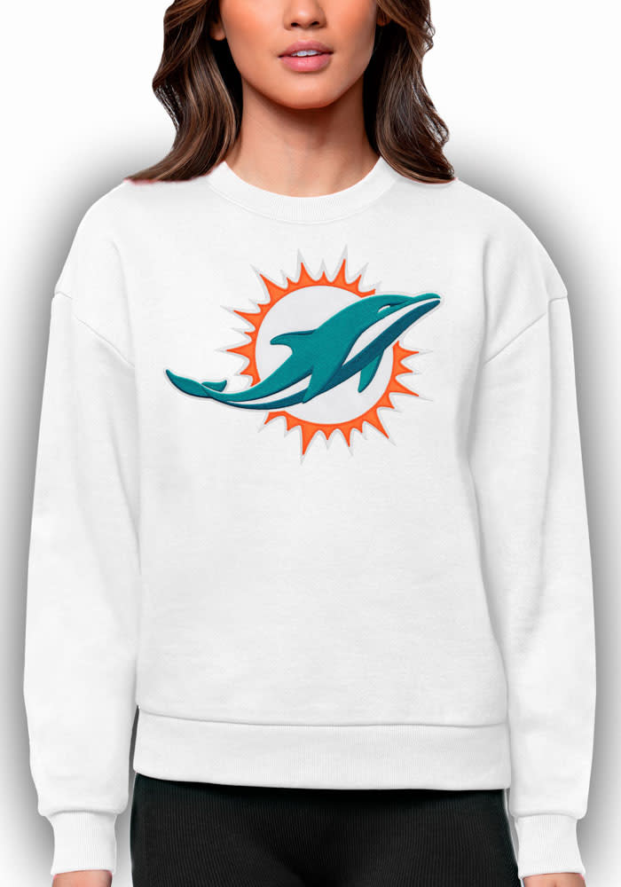 Antigua Miami Dolphins Women's White Victory Crew Sweatshirt, White, 65% Cotton / 35% POLYESTER, Size L, Rally House