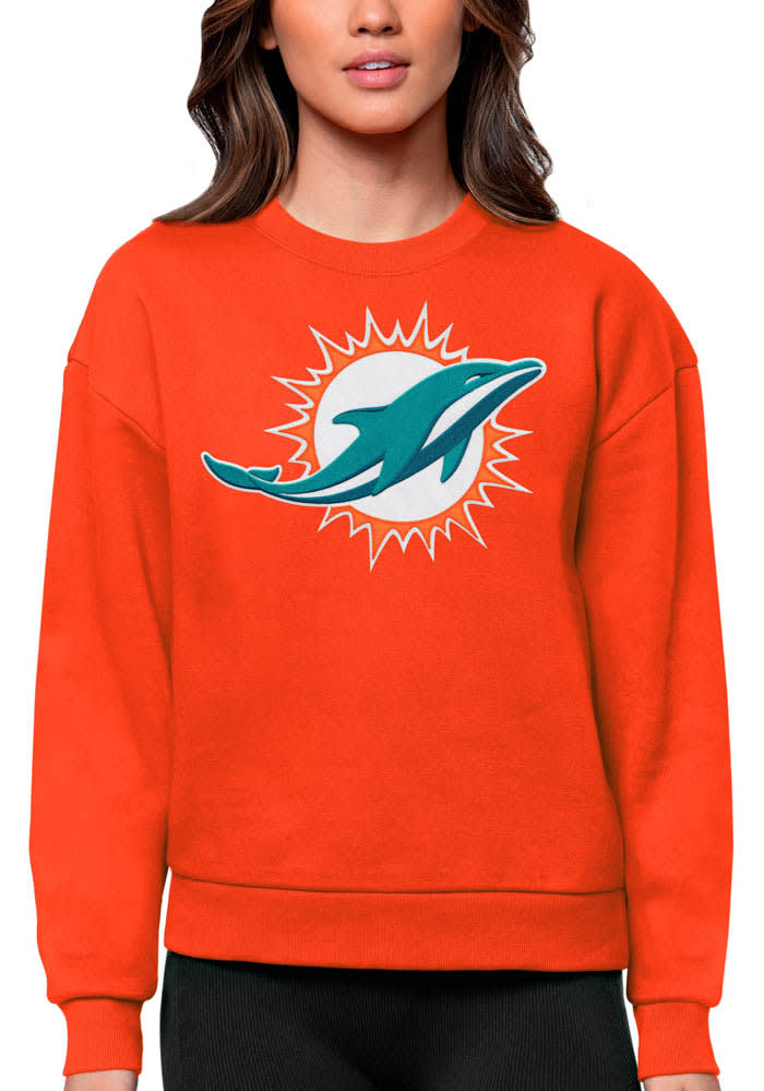 Antigua Miami Dolphins Women's Orange Victory Crew Sweatshirt, Orange, 65% Cotton / 35% POLYESTER, Size S, Rally House