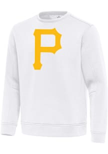 Antigua Pittsburgh Pirates Mens White Full Front Relevant Long Sleeve Crew Sweatshirt