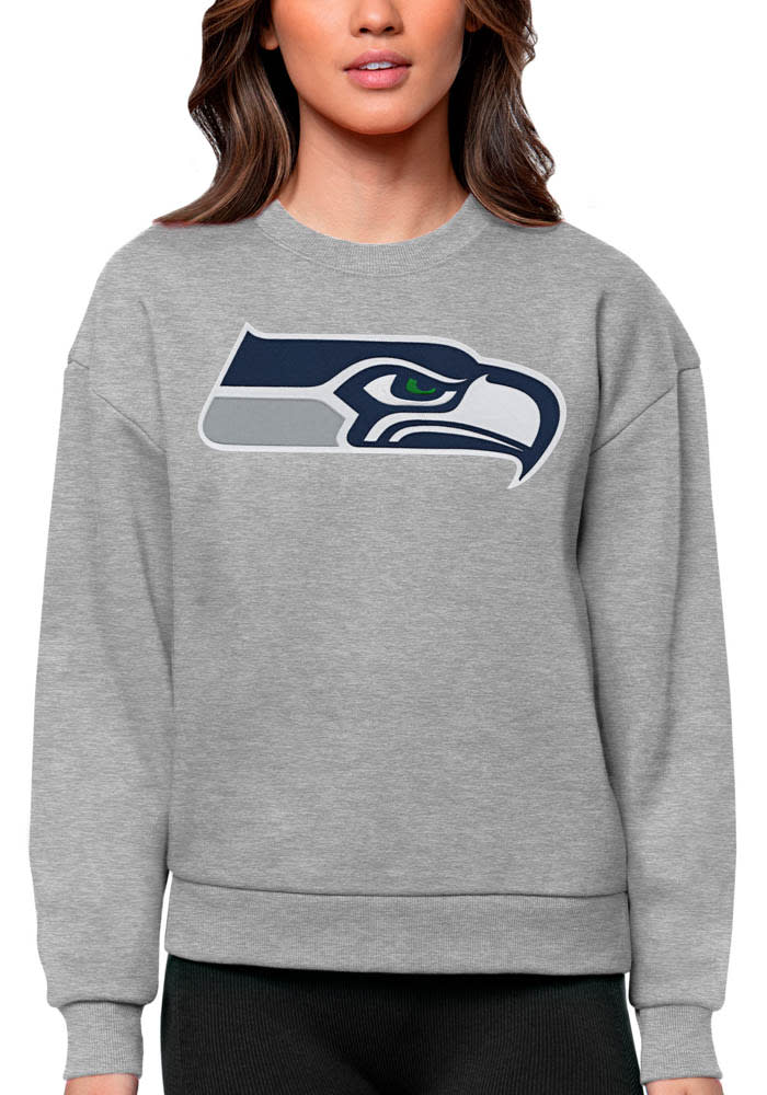 Antigua Seattle Seahawks Women's Grey Victory Crew Sweatshirt, Grey, 65% Cotton / 35% POLYESTER, Size S, Rally House