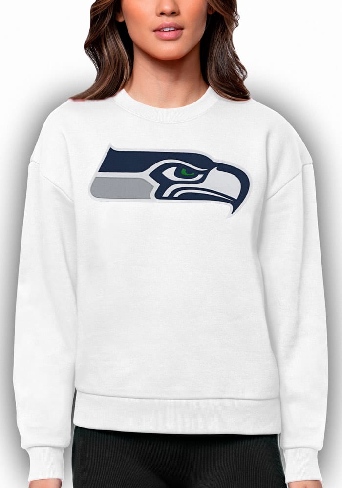 Antigua Seattle Seahawks Women's White Victory Crew Sweatshirt, White, 65% Cotton / 35% POLYESTER, Size S, Rally House