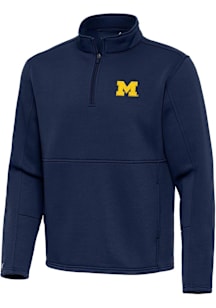 Antigua Michigan Wolverines Mens Blue Twist Long Sleeve Qtr Zip Pullover
