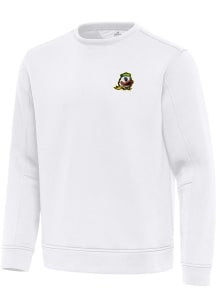 Mens Oregon Ducks White Antigua Relevant Crew Sweatshirt