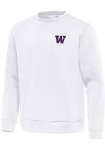 Mens Washington Huskies White Antigua Relevant Crew Sweatshirt