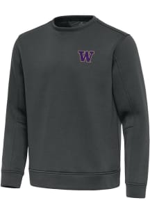 Mens Washington Huskies Grey Antigua Relevant Crew Sweatshirt