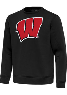 Mens Wisconsin Badgers  Antigua Full Front Relevant Crew Sweatshirt