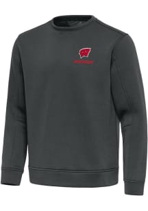 Mens Wisconsin Badgers Grey Antigua Relevant Crew Sweatshirt