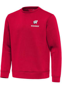 Mens Wisconsin Badgers Red Antigua Relevant Crew Sweatshirt