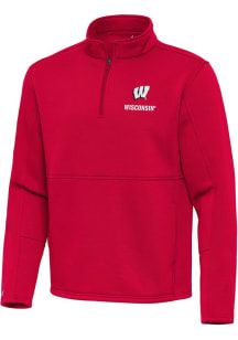 Mens Wisconsin Badgers Red Antigua Twist Qtr Zip Pullover