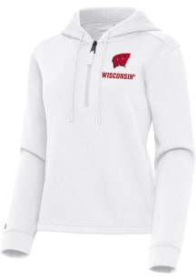 Antigua Wisconsin Badgers Womens White Contemporary Qtr Zip