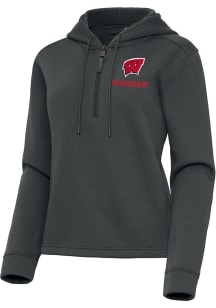 Womens Wisconsin Badgers Grey Antigua Contemporary Qtr Zip