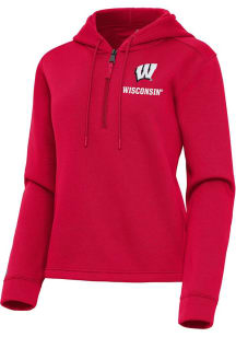 Womens Wisconsin Badgers Red Antigua Contemporary Qtr Zip