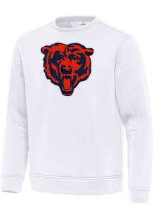 Antigua Chicago Bears Mens White Full Front Alternate Relevant Long Sleeve Crew Sweatshirt