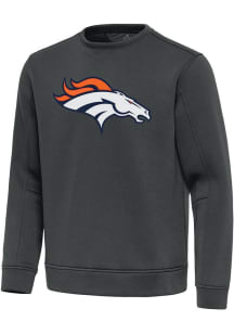 Antigua Denver Broncos Mens Grey Full Front Relevant Long Sleeve Crew Sweatshirt