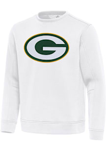 Antigua Green Bay Packers Mens White Full Front Relevant Long Sleeve Crew Sweatshirt