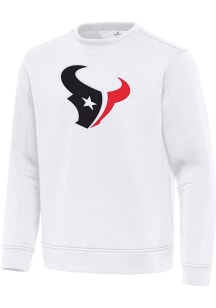 Antigua Houston Texans Mens White Full Front Relevant Long Sleeve Crew Sweatshirt