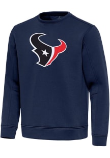 Antigua Houston Texans Mens Navy Blue Full Front Relevant Long Sleeve Crew Sweatshirt