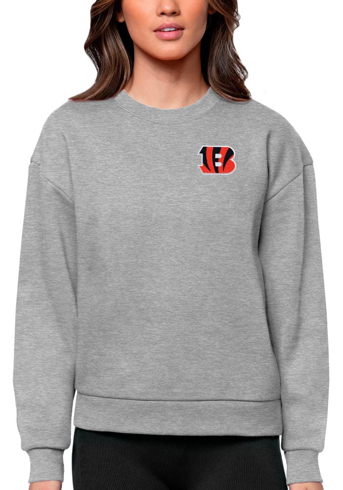 Antigua Cincinnati Bengals Women's Grey Victory Crew Sweatshirt, Grey, 65% Cotton / 35% POLYESTER, Size S, Rally House