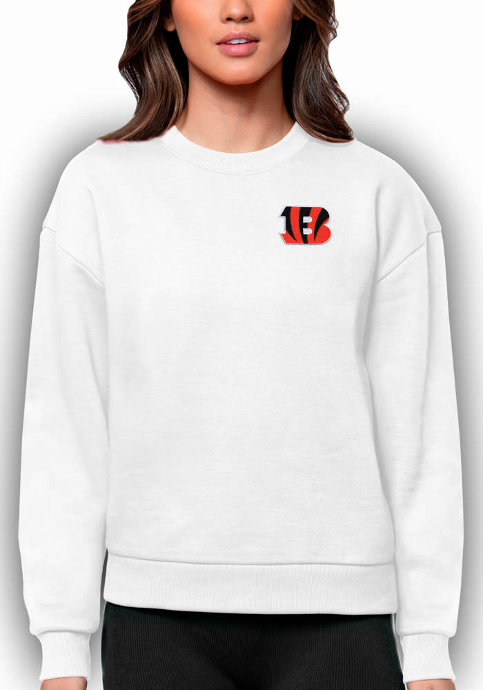 Antigua Cincinnati Bengals Women's White Victory Crew Sweatshirt, White, 65% Cotton / 35% POLYESTER, Size XL, Rally House